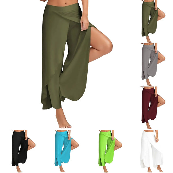 Women Wide Leg Pants Loose Fitness Yoga Split Trousers Mandala Open Leg Pants Comfort Gypsy Hippie Aladdin Harem Pants